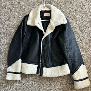 Universal Threads Black Faux Leather Sherpa-Trim Jacket
